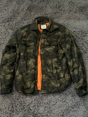 Old Navy Olive Camo Quilted Jacket with Orange Liner